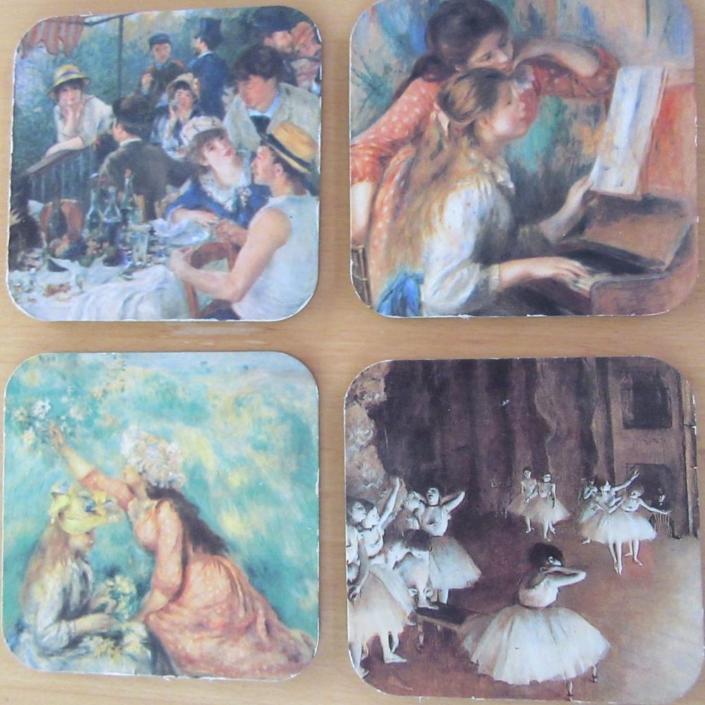 Vintage cork backed cocktail coasters - Renoir & Degas - set of 10-impressionist